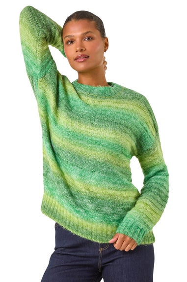 Roman Green Spacedye Stripe Crew Neck Jumper