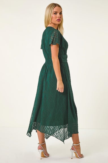 Roman Green Petite Front Twist Jacquard Dress