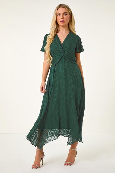 Roman Green Petite Front Twist Jacquard Dress