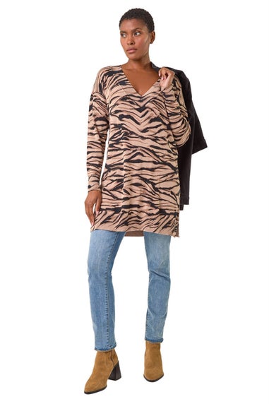 Roman Taupe Animal Print V-Neck Jumper