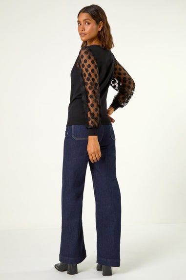 Roman Black Polka Dot V-Neck Sleeve Knit Jumper