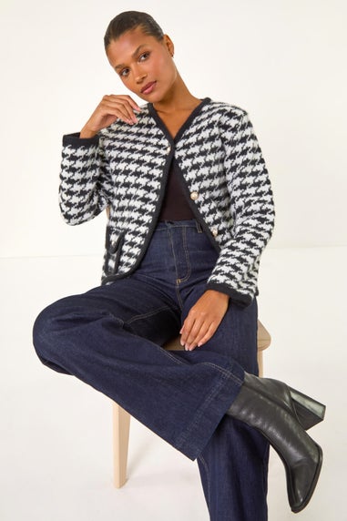 Roman Black Houndstooth Button Cardigan