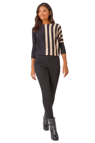 Roman Black Contrast Stripe Print Knit Jumper