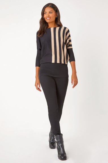 Roman Black Contrast Stripe Print Knit Jumper