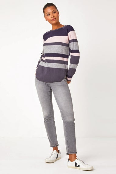 Roman Midnight Blue Colour Block Ribbed Jumper