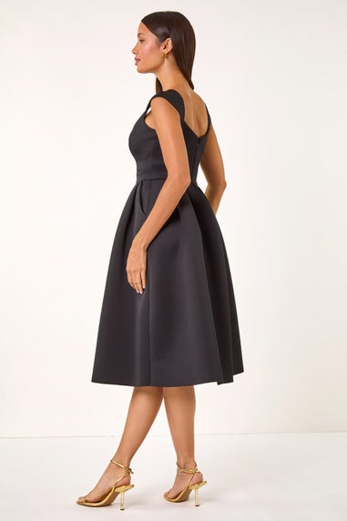 Roman Black Sweetheart Neck Scuba Skater Dress