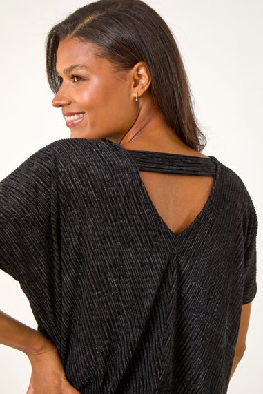 Roman Black Shimmer Velvet V-Neck Banded Hem Top