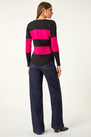 Roman Cerise Cotton Blend Stripe Zip Knit Jumper