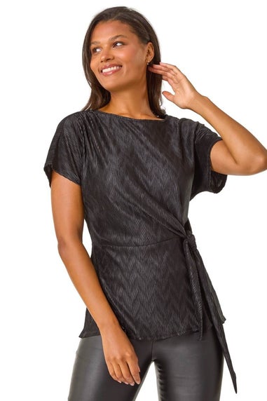 Roman Black Textured Side Tie Tunic Top