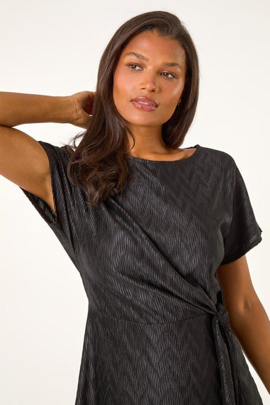 Roman Black Textured Side Tie Tunic Top