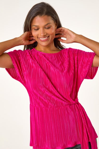 Roman Fuchsia Textured Side Tie Tunic Top