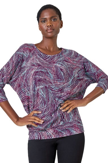 Roman Purple Abstract Stretch Blouson Top