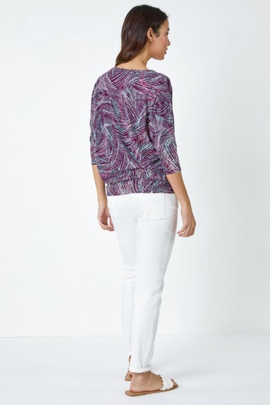 Roman Purple Abstract Stretch Blouson Top