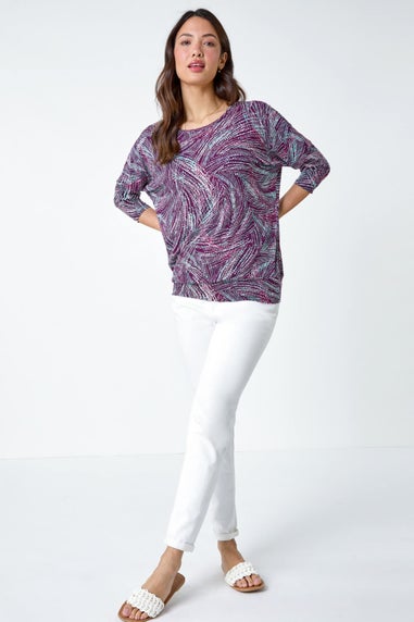 Roman Purple Abstract Stretch Blouson Top