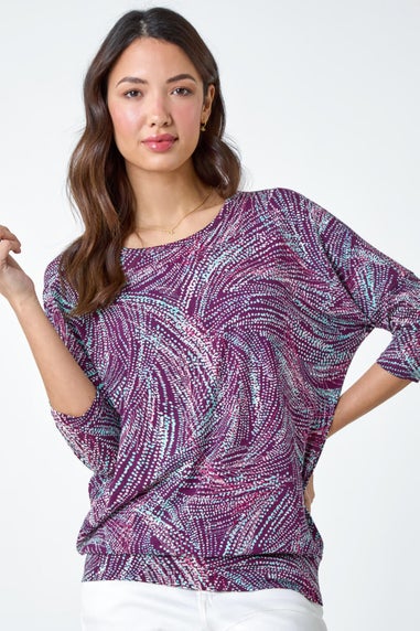 Roman Purple Abstract Stretch Blouson Top