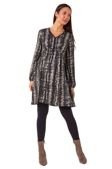 Roman Black Abstract Print Soft Knit Dress