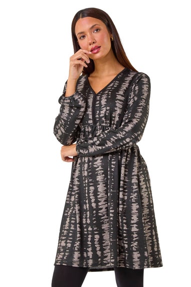 Roman Black Abstract Print Soft Knit Dress