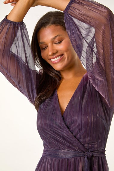 Roman Purple Ombre Plisse Tie Wrap Dress