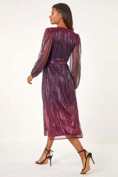 Roman Purple Ombre Plisse Tie Wrap Dress