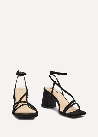 Linzi Memphis Black Faux Suede Crossover Slingback Block Heeled Sandal