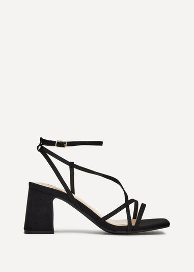 Linzi Memphis Black Faux Suede Crossover Slingback Block Heeled Sandal