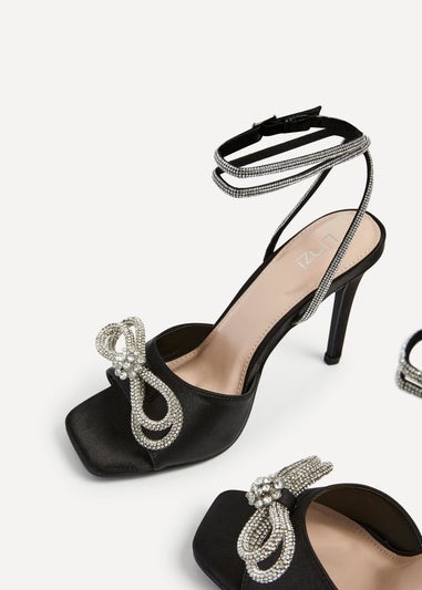 Linzi Princella Black Satin Stiletto Peep Toe Heels