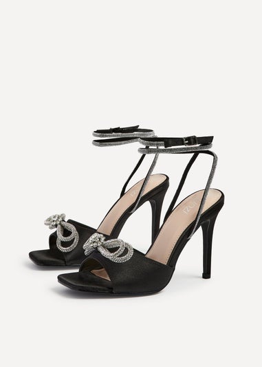 Linzi Princella Black Satin Stiletto Peep Toe Heels