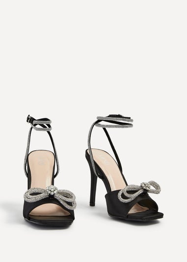 Linzi Princella Black Satin Stiletto Peep Toe Heels