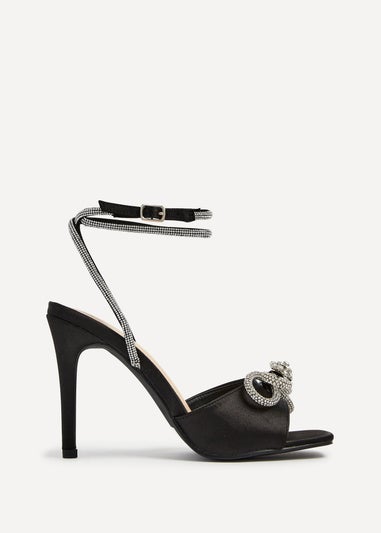 Linzi Princella Black Satin Stiletto Peep Toe Heels
