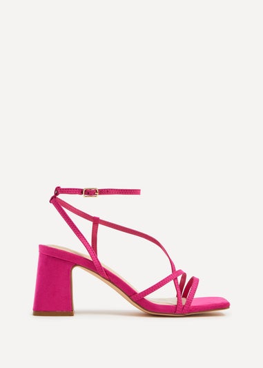 Linzi Memphis Pink Faux Suede Crossover Slingback Block Heeled Sandal