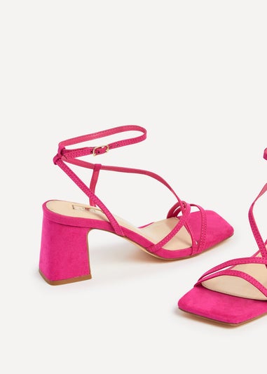 Linzi Memphis Pink Faux Suede Crossover Slingback Block Heeled Sandal