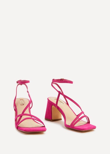 Linzi Memphis Pink Faux Suede Crossover Slingback Block Heeled Sandal