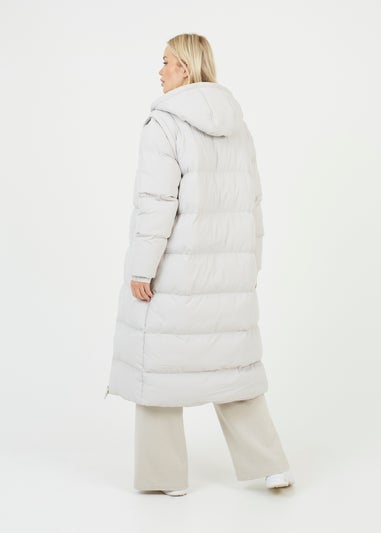 Brave Soul Cream Maxi Hooded Puffer Jacket with Detachable Sleeves