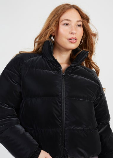 Brave Soul Black Faux Sharkskin Puffer Jacket