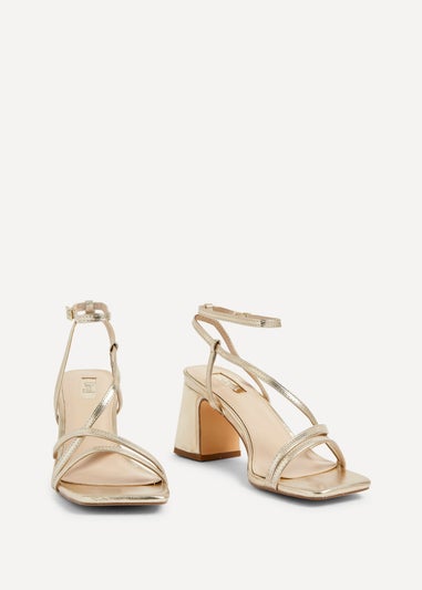 Linzi Memphis Gold Crossover Slingback Block Heeled Sandal