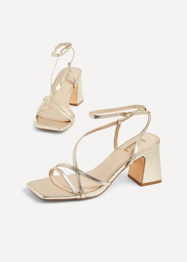 Linzi Memphis Gold Crossover Slingback Block Heeled Sandal