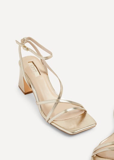 Linzi Memphis Gold Crossover Slingback Block Heeled Sandal