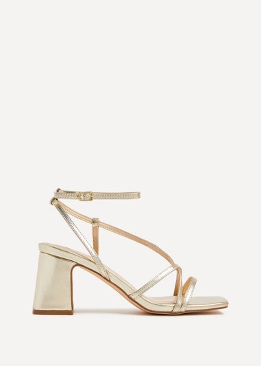 Linzi Memphis Gold Crossover Slingback Block Heeled Sandal