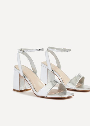 Linzi Tara Silver Faux Leather Barely There Block Heeled Sandal