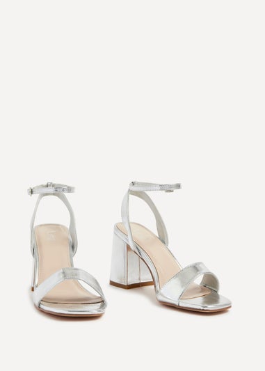 Linzi Tara Silver Faux Leather Barely There Block Heeled Sandal