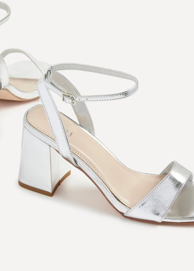 Linzi Tara Silver Faux Leather Barely There Block Heeled Sandal