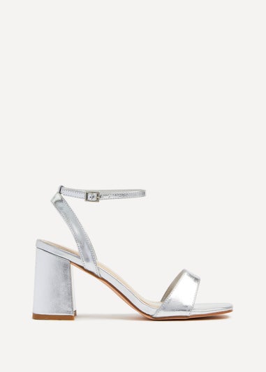 Linzi Tara Silver Faux Leather Barely There Block Heeled Sandal