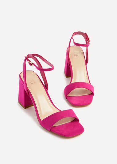 Linzi Tara Fuchsia Faux Suede Barely There Block Heeled Sandal