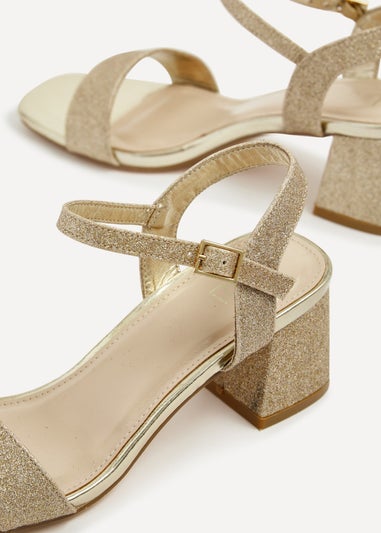 Linzi Darcie Gold Glitter Low Chunky Block Heeled Sandal