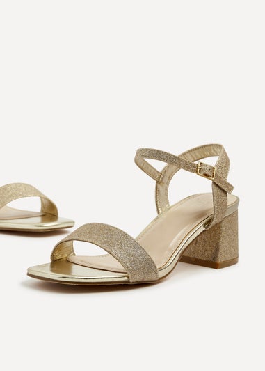 Linzi Darcie Gold Glitter Low Chunky Block Heeled Sandal