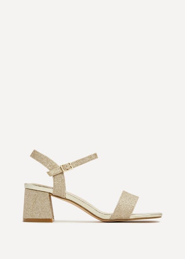 Linzi Darcie Gold Glitter Low Chunky Block Heeled Sandal