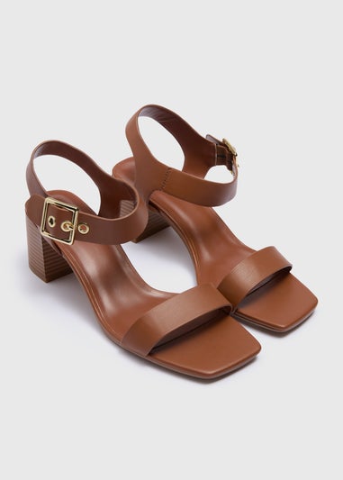 Tan Buckle Strap Block Heel