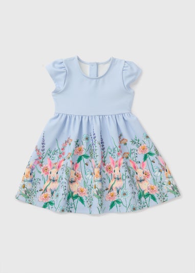 Girls Blue Bunny Scuba Dress (1-7yrs)