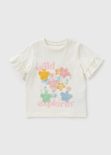 Girls Cream Crochet Slogan T-Shirt (1-7yrs)