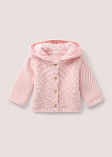 Baby Pink Jersey Lined Knitted Cardigan (Newborn-23mths)